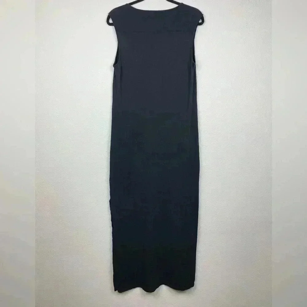 VELVET by Graham Spencer Black Vintage Slub Maxi Dress T-Shirt Leg Slit Medium - Picture 10 of 13